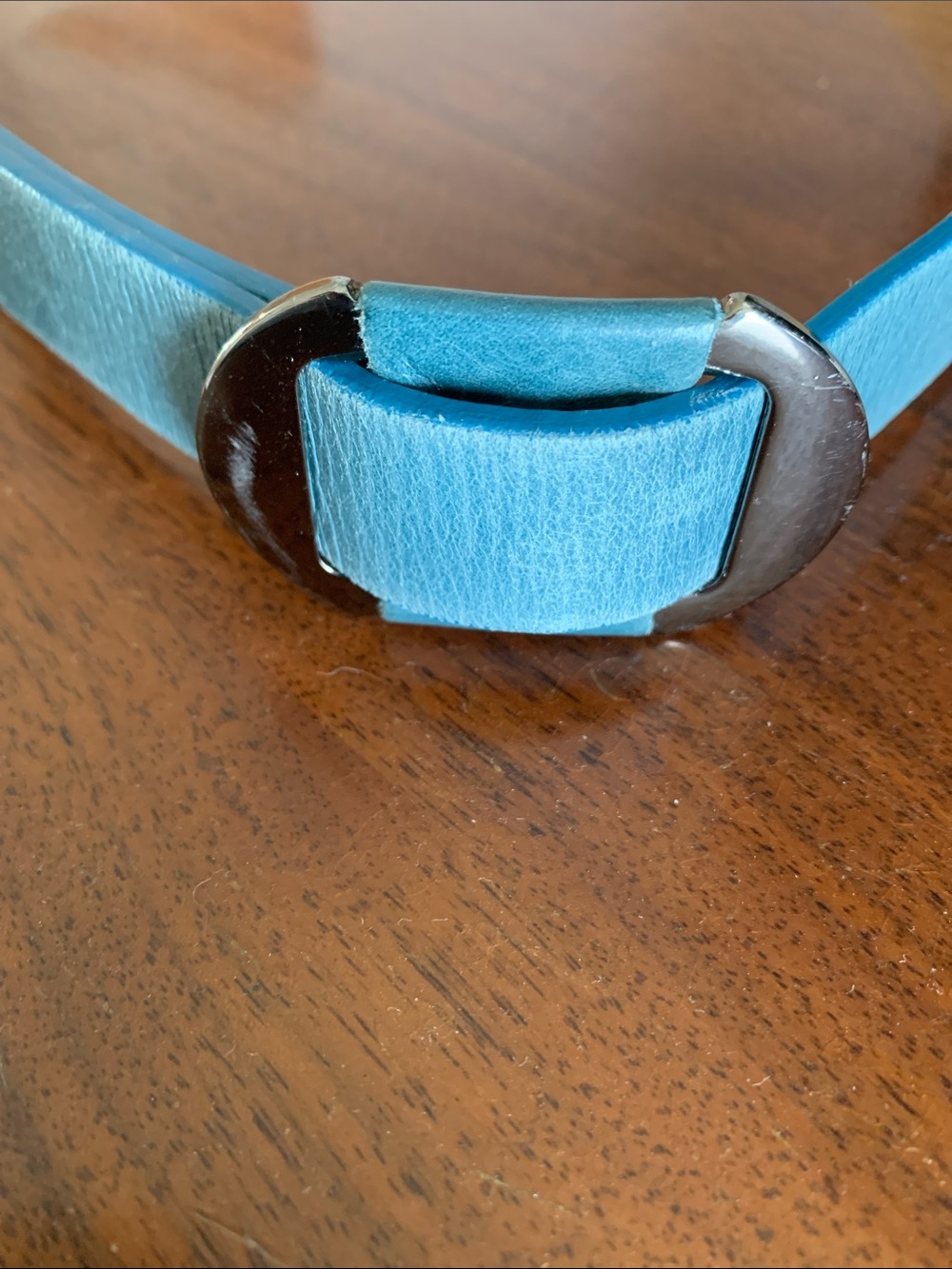 Esprit Teal Blue Leather Belt with Silver-Tone Buckle - Picture 5 of 8